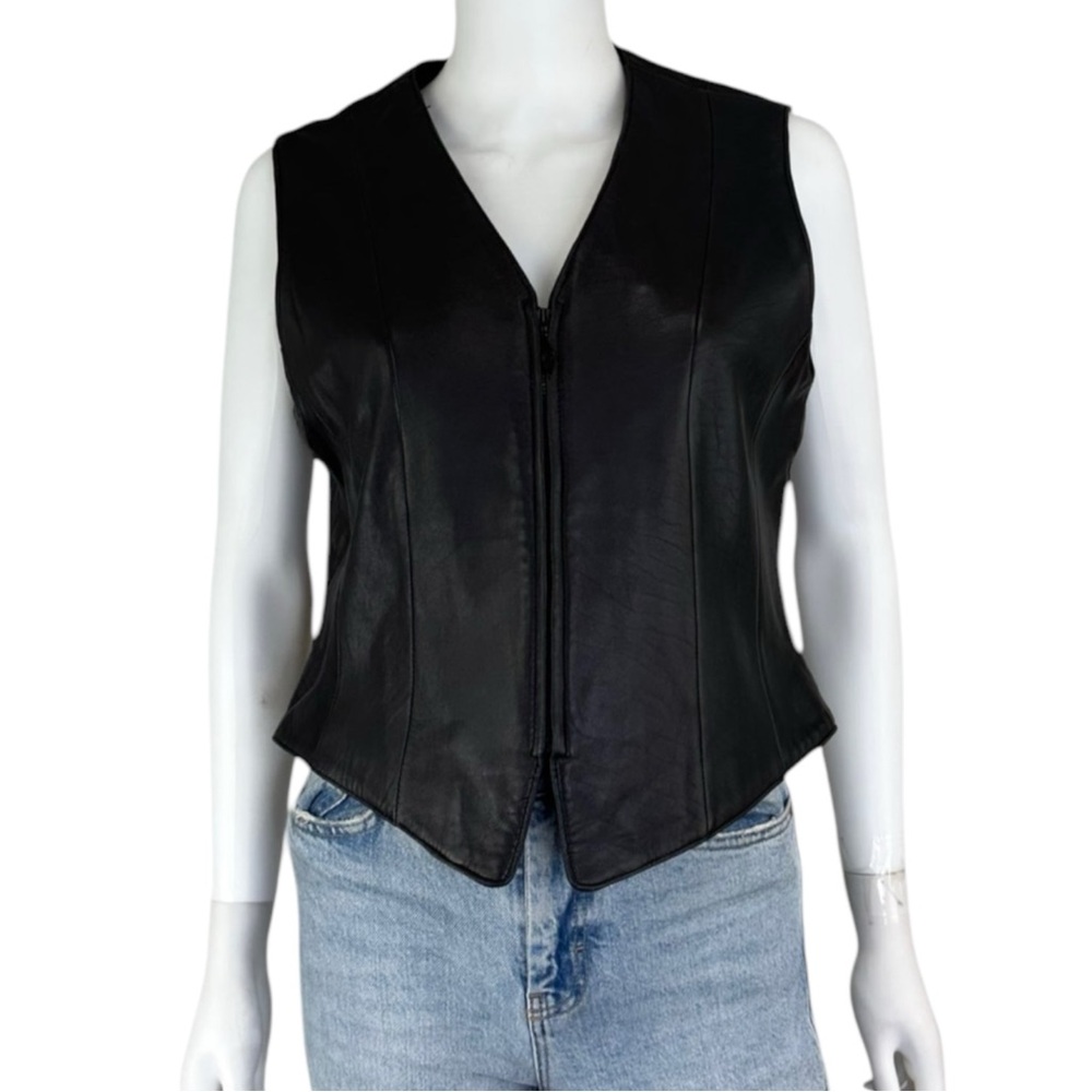 Vintage Jacqueline Ferrar Black Leather Vest Size 8 H0348